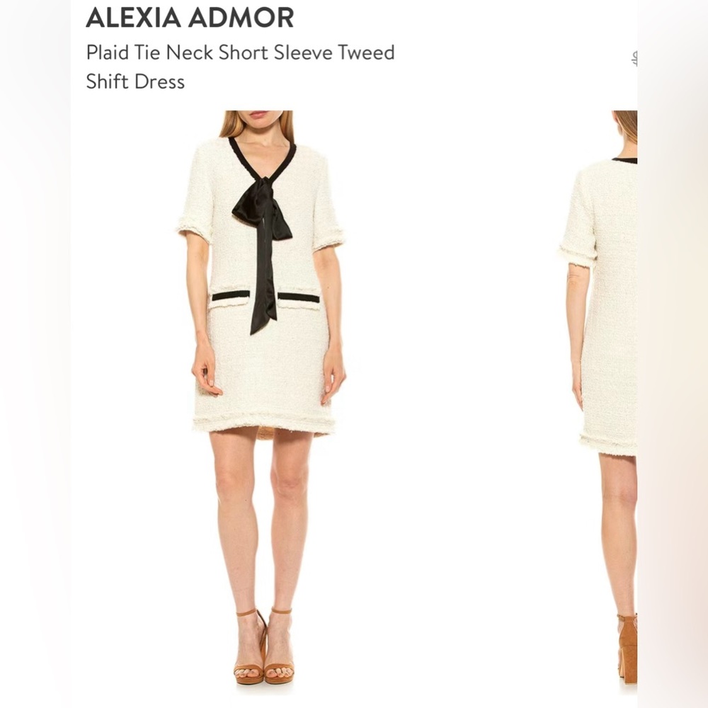 alexia admor plaid tie neck short sleeve tweet shift dress